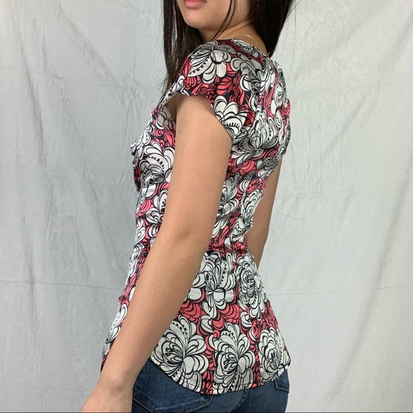 guess jeans xs pink and white silk floral abstract blouse - Picture 9 of 16